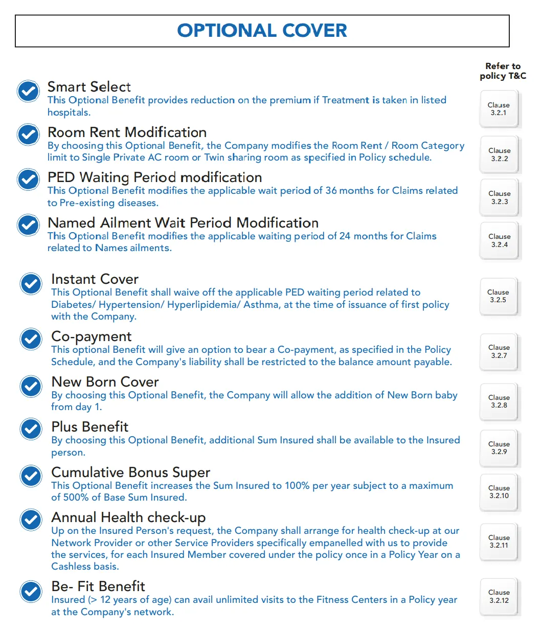 Illustrative list of optional add-ons